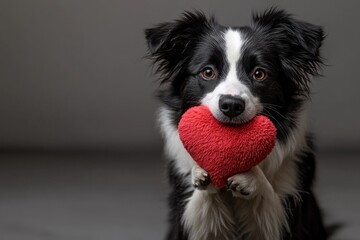 Border Collie Holding a Red Heart