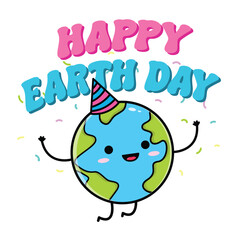 Cute Earth Mascot Celebrating Earth Day