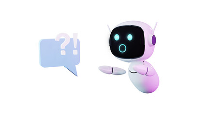 3d rendering cute realistic robot helper. Bot helper concept. Color light backgroung in pink and purple tones. 3d render. Customer support chatbot. Technology concept. close up portrait. png image