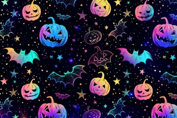 A pattern of cute cartoon pumpkins and bats