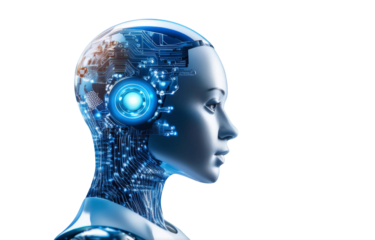 Artificial intelligence robot with circuitry, symbolizing technology, innovation, and future.