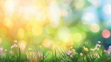 Obraz premium Blooming Spring Meadow with Sunny Bokeh
