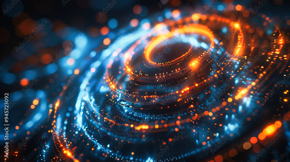Poster abstract futuristic digital background with circular elements and glowing lights