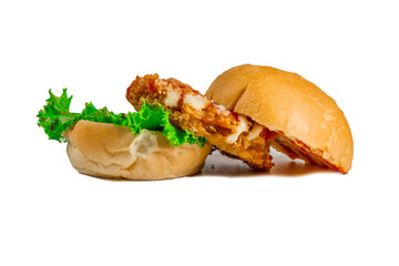 Chicken hamburger on white background