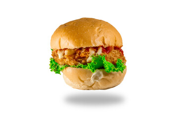 Chicken hamburger on white background