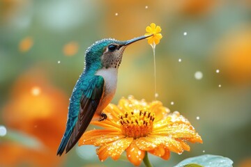 Naklejka premium Hummingbird Feeding on a Flower