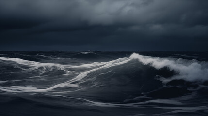 Dramatic Ocean Waves Under Dark Stormy Skies