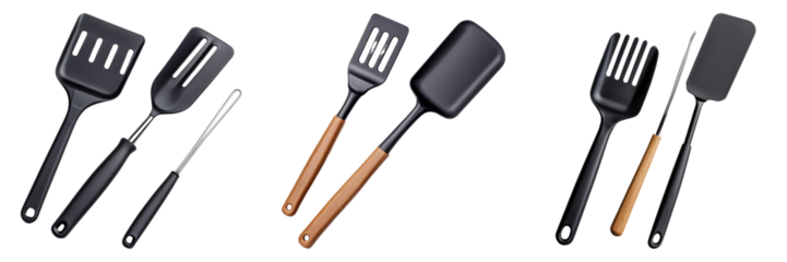 Set of modern kitchen utensils isolated on transparent background