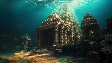 Mysterious Underwater City of Dwarka India Glowing in the Deep Ocean