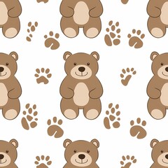 Naklejka premium Cute cartoon bears with paw prints on a white background.