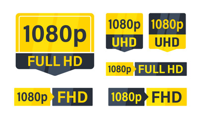 Set of full hd 1080p screen resolution icons, indicating high definition video quality