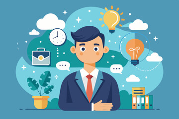 Think big, ambition to success, dream big to change the world or contemplation to get solution to solve big problem, imagination or creativity concept, smart businessman thinking with big bubble*
