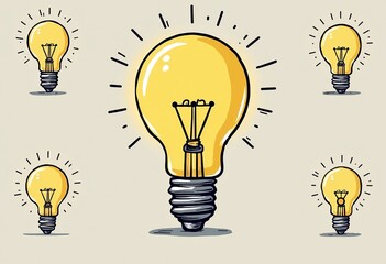 Hand-drawn Light Bulb Icons Set: Creative Ideas, Innovation, and Solutions