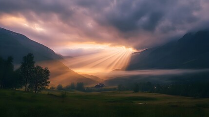 Obraz premium Unexplained Celestial Light Phenomenon over Dramatic Hessdalen Valley Landscape in Norway