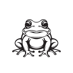 Stylish Black and White Vector Illustration of a Frog Facing Forward on a Minimalist White Background
