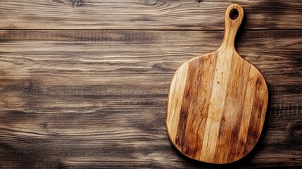 Homemade pizza cutting board for cooking or baking on a wooden tabletop. Empty pizza board ready to be used. Bakery concept in the kitchen. 