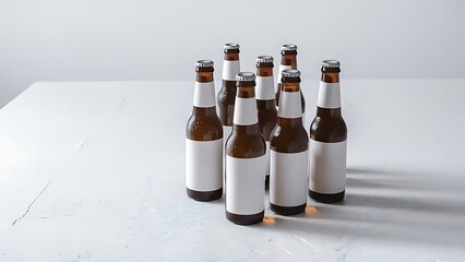 Bottles of beer with white blank labels on white background