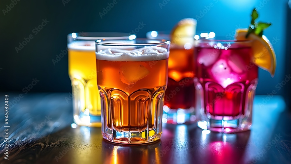 Wall mural colorful alcohol drink glasses, perfect for your party and f&b designs