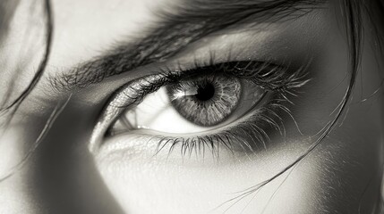 Obraz premium Close-up Black and White Photograph of a Woman's Eye