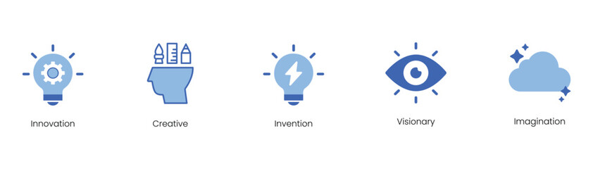 Innovation, Creative, Invention, Visionary, Imagination Vector Icon Set