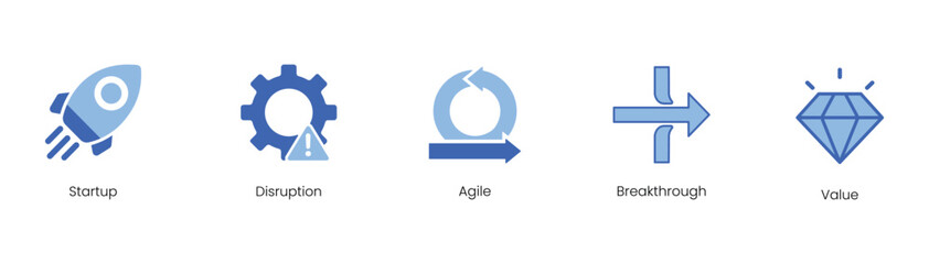 Startup, Disruption, Agile, Breakthrough, Value Vector Icon Set