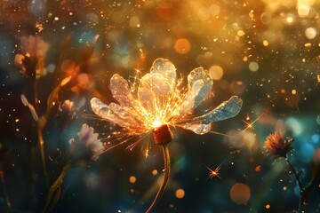 A close-up of a sparkler emitting bright, festive sparks against a backdrop of golden bokeh lights, capturing the excitement and joy of holiday celebrations.