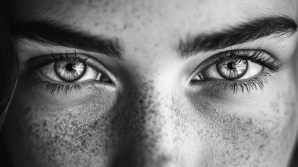 Obraz premium Close-up of Freckled Face with Two Wide Open Eyes