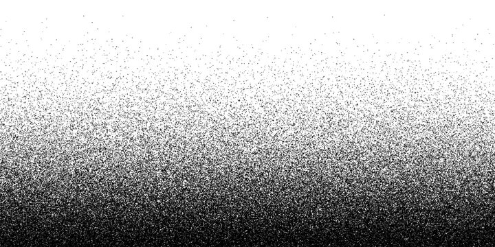 Noise dot grain background with gradient grunge texture, vector halftone fade effect. Abstract grain noise of black irregular dots or grainy monochrome dust sand particles on white background