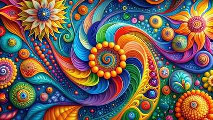 A vibrant, abstract representation of multiple concepts swirling together, featuring bright colors, swirling shapes, and overlapping patterns symbolizing creativity, diversity, and connection.
