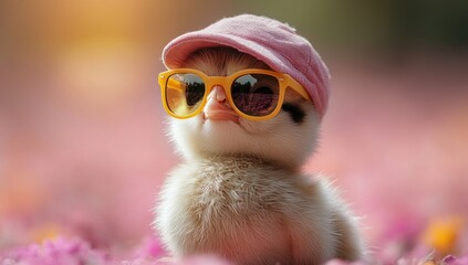 Obraz premium Cute Chick Wearing Sunglasses and a Hat