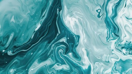 Fototapeta premium Abstract Swirling Turquoise and White Paint