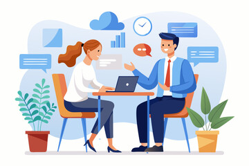 Job interview, business discussion meeting or recruitment manager, candidate answer question or career development, communication or hiring concept, business people answer question in job interview. 
