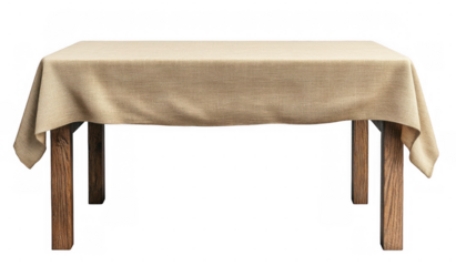 Beige Tablecloth on Wooden Table