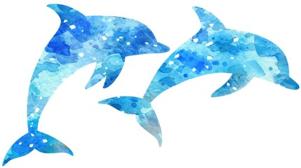 Fototapeta premium Watercolor blue dolphins
