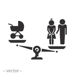decline birthrate icon, demographic problem, growth pension people or old, flat vector illustration