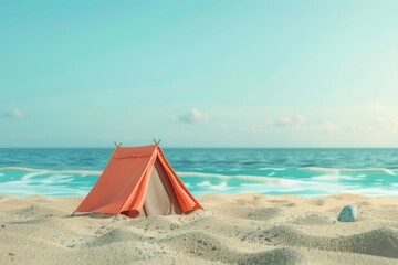 A tent set up by the sea in the concept of travel and camping