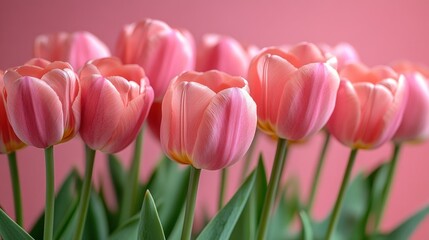 Naklejka premium Pink Tulip Bouquet Against a Soft Pink Background
