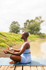 Yoga stretch and meditation outdoors in the countryside