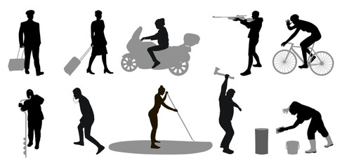 Obraz premium Silhouettes of people of different professions, men and women