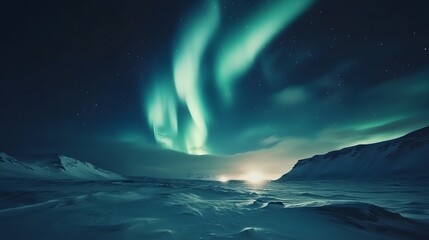 Fototapeta premium 21. A beautiful aurora borealis dancing across a night sky over a snowy landscape