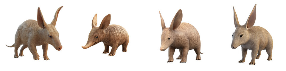 Fototapeta premium A collection of cute aardvarks in various poses, showcasing their unique features and playful nature.