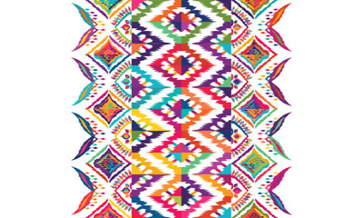 Abstract geometric ethnic pattern design for clothing, fabric, background, wallpaper, wrapping, batik. Knitwear, Pixel pattern, Embroidery style. Tribal vector texture.