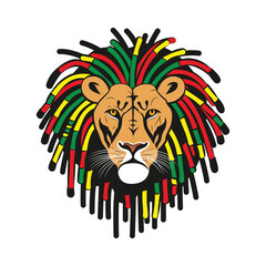 A cool Rastafarian lion with colorful dreadlocks. Vector illustration for tshirt, website, clip art, poster and print on demand merchandise.