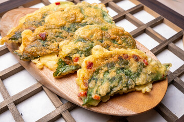 Delicious Meat Perilla Leaf Pancakes Served