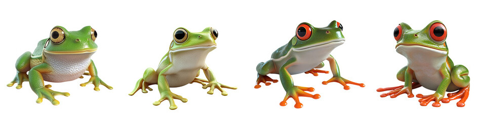 Obraz premium A collection of vibrant frogs displaying various poses and expressions, showcasing their colorful appearance and unique features.