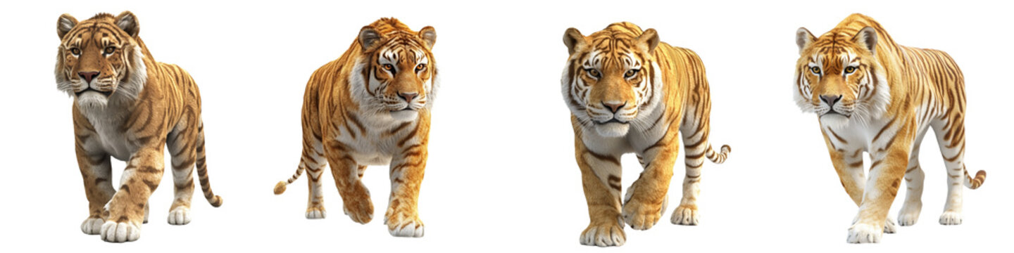 A majestic tiger walking gracefully, showcasing its powerful physique and striking fur patterns in a natural setting.