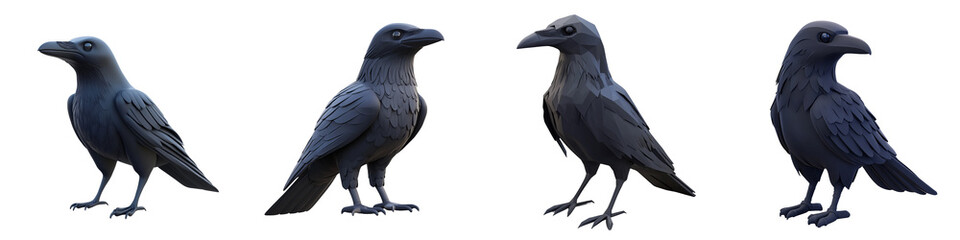 Fototapeta premium A series of stylized ravens in different poses showcasing their distinctive features and elegant forms.
