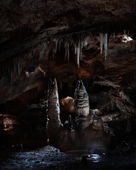 Stalactites and stalagmites in the cave