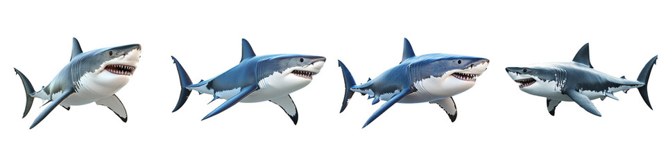 Obraz premium A stunning visual of four sharks showcasing their powerful features and predatory nature in clear detail.