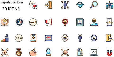 Set of Reputation icons. Line art style icons bundle. vector illustration